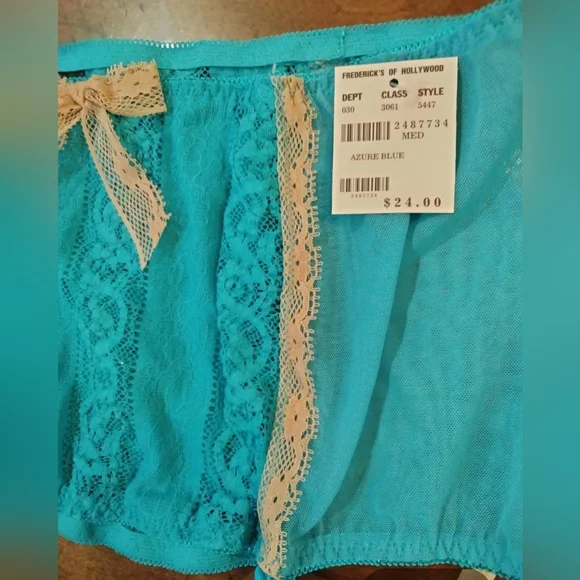 Power Femme Lace Bustier Bra & Garter Skirt Set in Azure Blue & Champagne - Picture 9 of 11